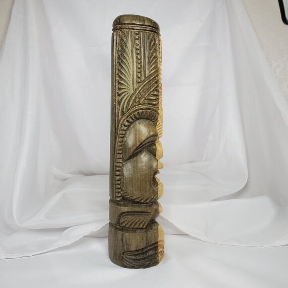 Hawaiian Tiki Totem 14.5" Hibiscus Wood Hand carved Intricate Tribal Design - Picture 7 of 15